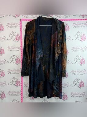 Cativa- Woman’s Multicoloured Navy & Brown Draped Open-Front Cardigan